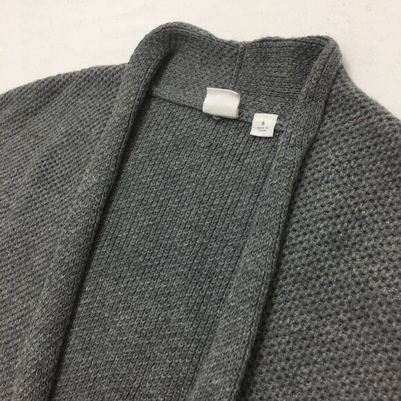 GAP Merino Blend Open Cardigan Sweater Women's S Gray Waffle Knit Shrug Neck - Picture 16 of 16